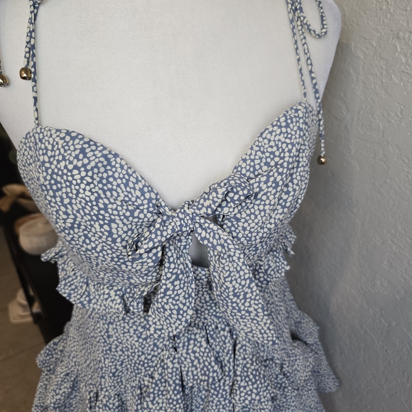 Mable Spaghetti Strap Polka Dot Mini Dress Open Front Size S - Picture 4 of 11